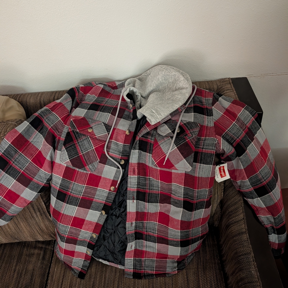 Red and Black Plaid Jacket with Hood